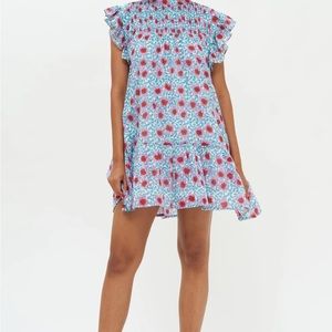 Oliphant SHORT SLEEVE PINTUCK FLIRTY DRESS- JARDIN TURQUOISE